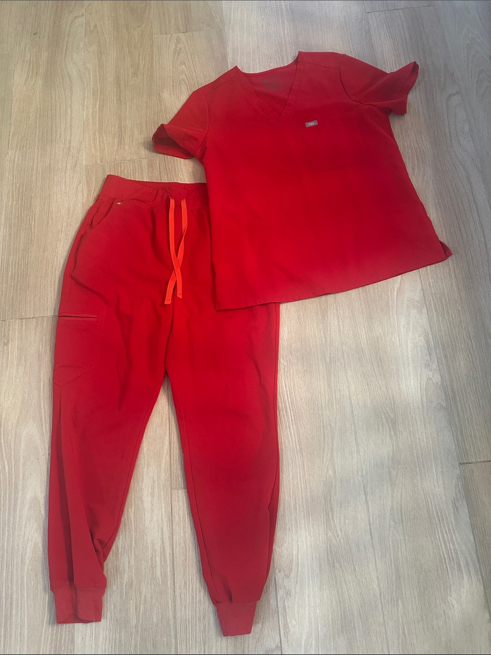 Figs Womans Red Scrub Top & Jogger Set